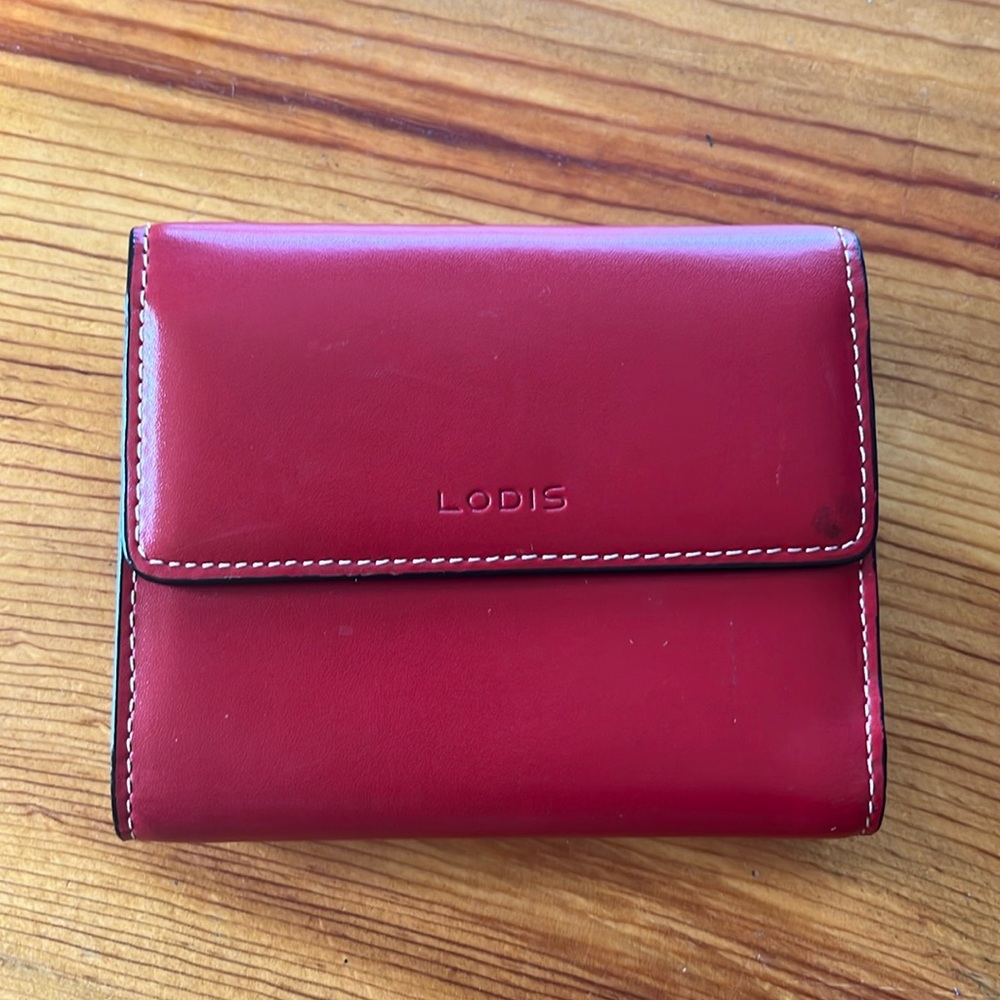 Red Leather Lodis Wallet with removable insert